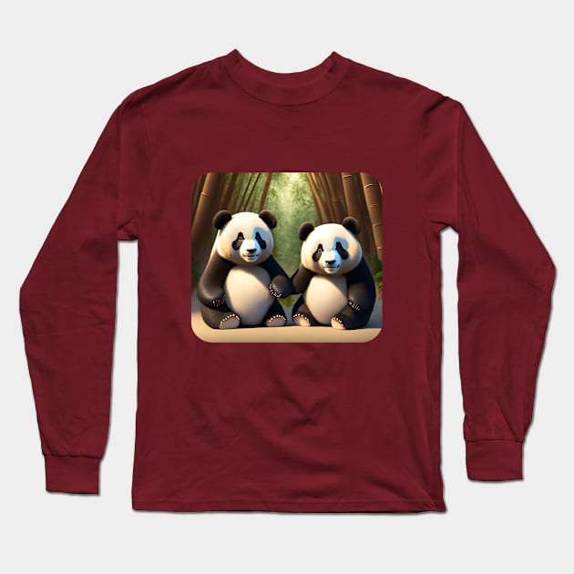 Cute panda bear friends Long Sleeve T-Shirt by MarionsArt